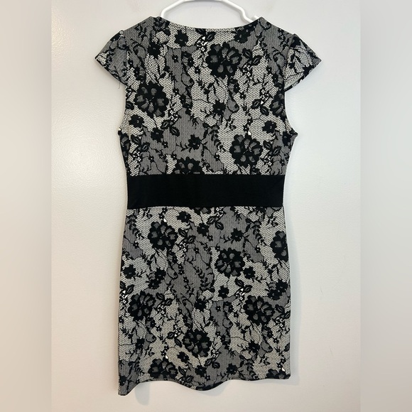 NWT Collective Concepts Black/White Lace Illusion Cap Sleeve Sheath Dress Large - Picture 6 of 9